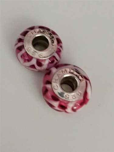 Chamilia 2 FUCHSIA FLAMES Fuchsia & White Murano Glass Sterling Bead O-43 $70 - Picture 8 of 11
