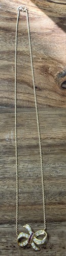 Vintage Estate 18k Yellow Gold Ruby & Diamond Bow Necklace, 16", 4.96 Grams - Picture 4 of 8