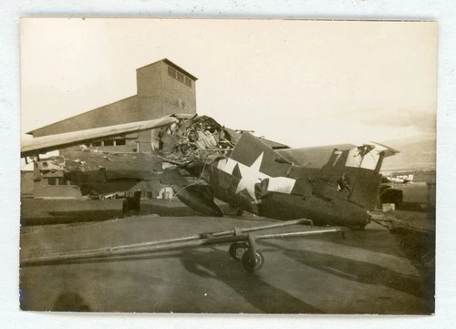 #  3 OLD WW2 MILITARY PHOTO DAMAGED PLANE 1945 SNAPSHOT