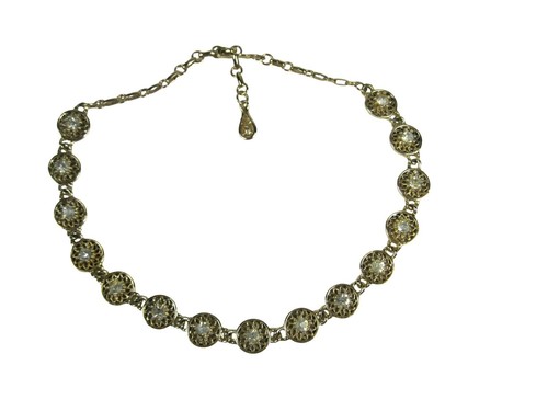 Coro Gold Tone Adjustable Necklace Rhinestone Filigree Choker Collar Vintage - Picture 10 of 10