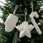 Christmas Tree Holiday Ornament White Foam Gloves and Glitter Star Pendant