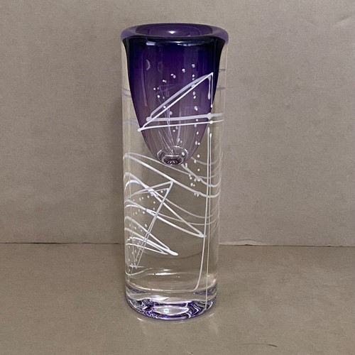 Mark Sudduth 9" Vase Purple Amethyst & Clear Line Series Art Glass Vessel Signed - Picture 9 of 20