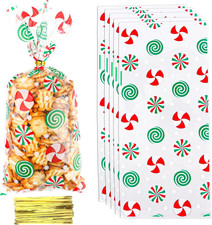 Christmas Treat Bags, Christmas Cellophane Candy Bags, 50Pcs Clear Cello Plastic