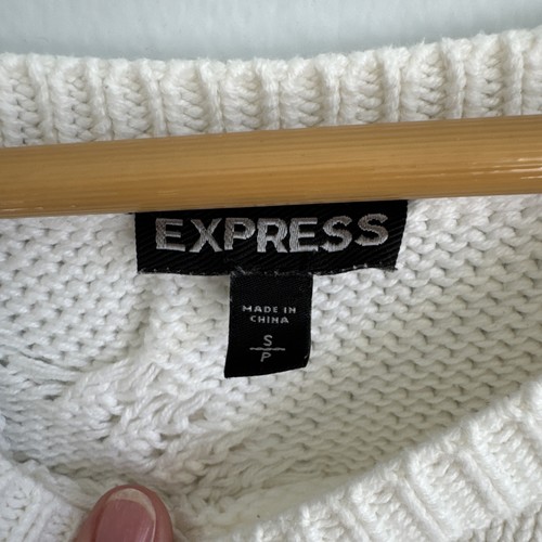 Express Damen kuscheliger elfenbeinfarbener Zopfmuster Pullover Größe Small Oversize Y2K Herbst Freizeit - Bild 3 von 11