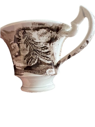 Antica tazza da crema pasticcera marrone TransferWare in perlato, C 1820 - Foto 8 di 12