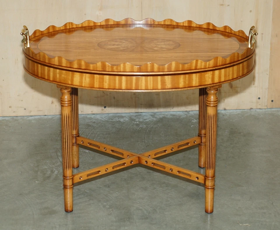 SUBLIME VINTAGE SHERATON REVIVAL MADERA SATINADA BANDEJA EXTRAÍBLE MESA DE CENTRO Foto 3 de 4