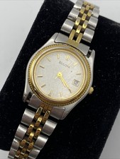Bulova Watch Women 25mm White Dial Two Tone Date Round New Battery 7