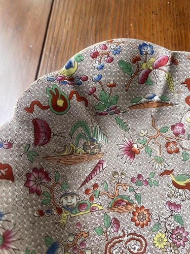 ANTICO PIATTO TORTA INGLESE CHINOSERIE TRANSFERWARE POLICROMO EN AMEL C. 1880 - Foto 10 di 13