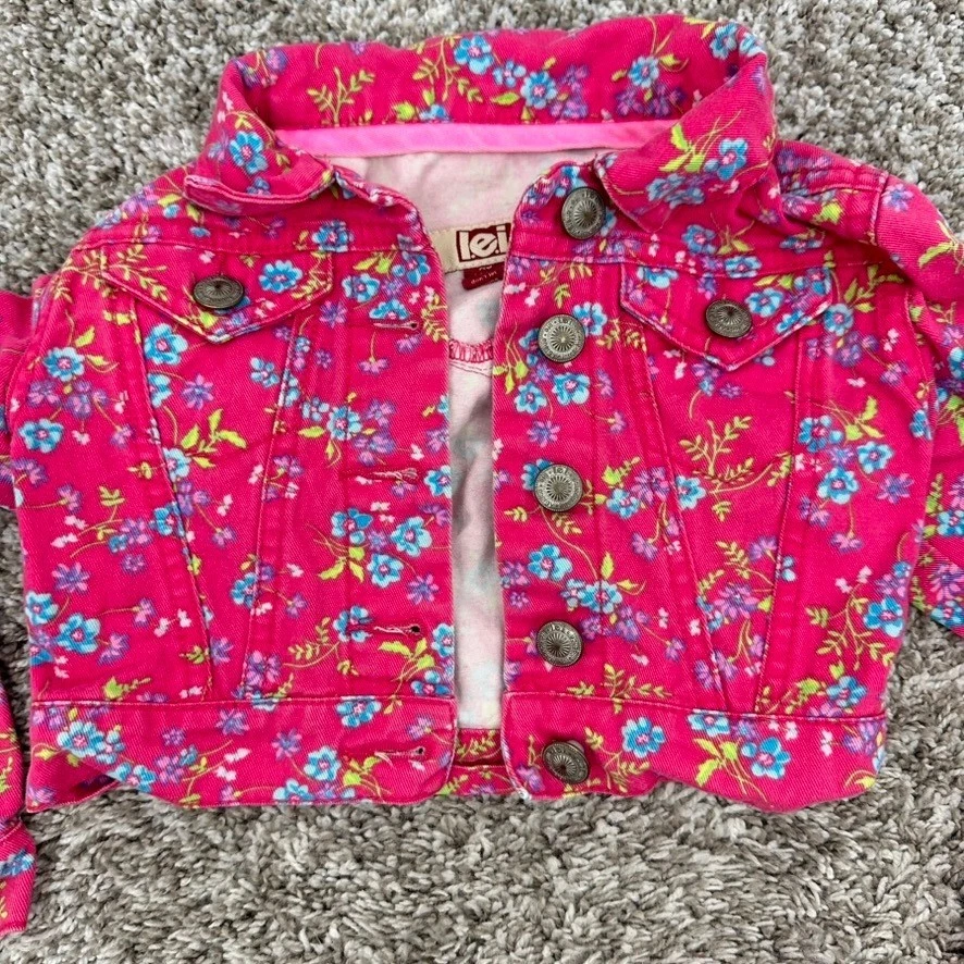 LEI Niñas Rosa Floral Bratz Recortado Denim Chaqueta Talla XS (4/5) Jean Trucker Abrigo Foto 2 de 4