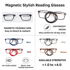 Magnetic Front-Closure Reading Glasses with Neck Hanging Design for Men & Women