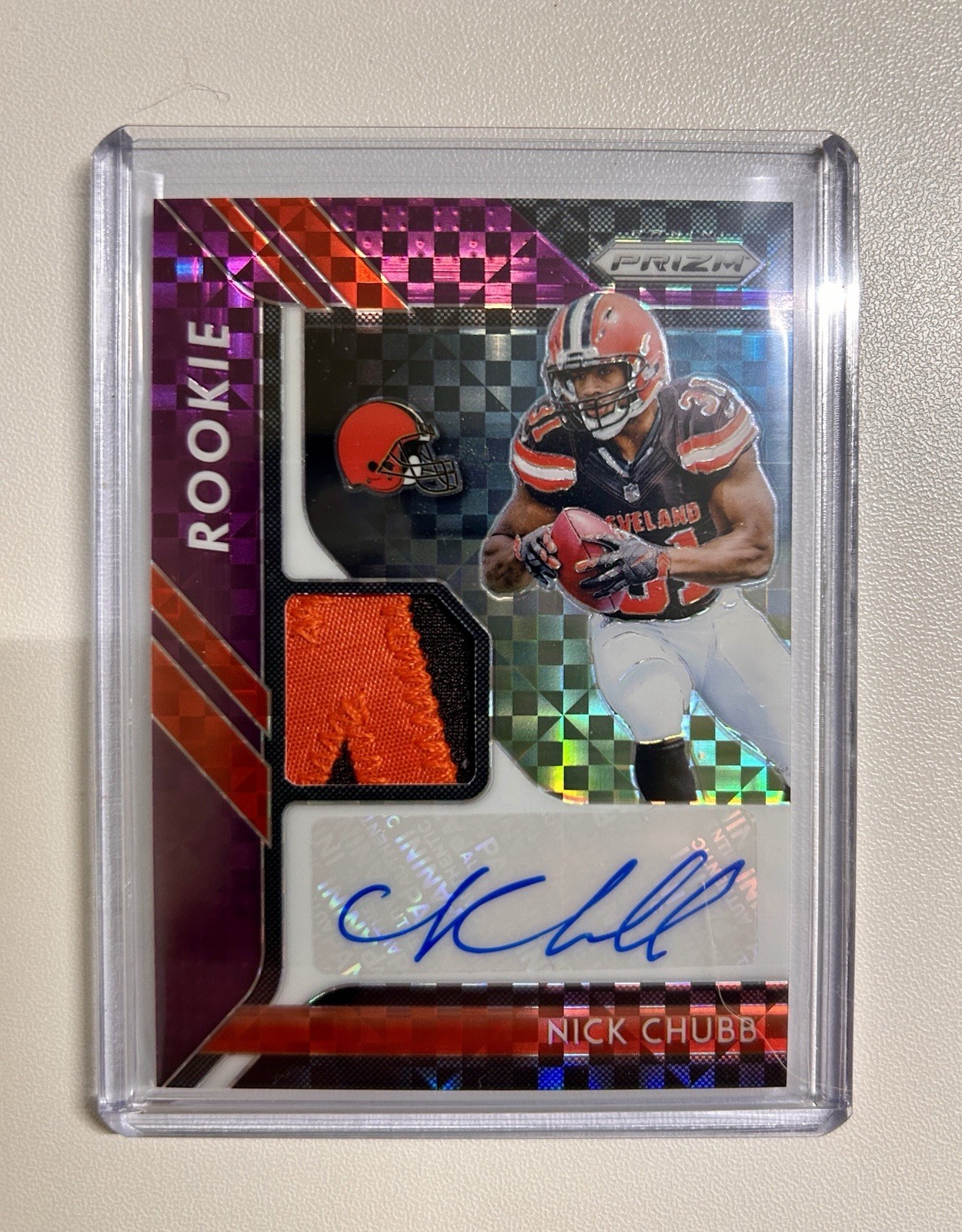2018 Panini Prizm Nick Chubb Purple Power Prizm Rookie Patch Autograph /50