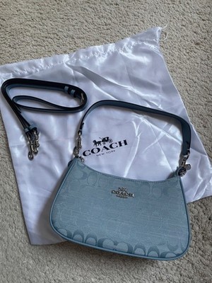 Coach Tasche Teri silber hellblau jeans neu clutch schultertasche