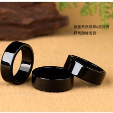 Certified Grade A Black Natural Burma Jade jadeite Hand-carved Square Ring 5-12 