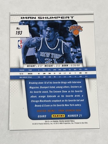 2013-14 Panini Prizm Basketball #193 - Iman Shumpert - New York Knicks - Picture 2 of 2