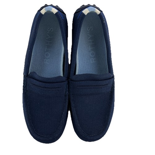 Rothys Women Size 7.5 Navy Blue Textile The Driver Slip On Comfort Loafers Shoes - Picture 2 of 10