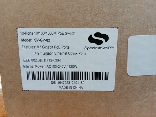 Spectrum VoIP SV GP 82 8-Port PoE Switch 2 Uplink (New) - Picture 2 of 2