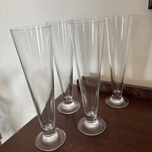 4 Pilsner TALL Beer Glasses 11” Vintage (4) Tapered Holds 12 oz