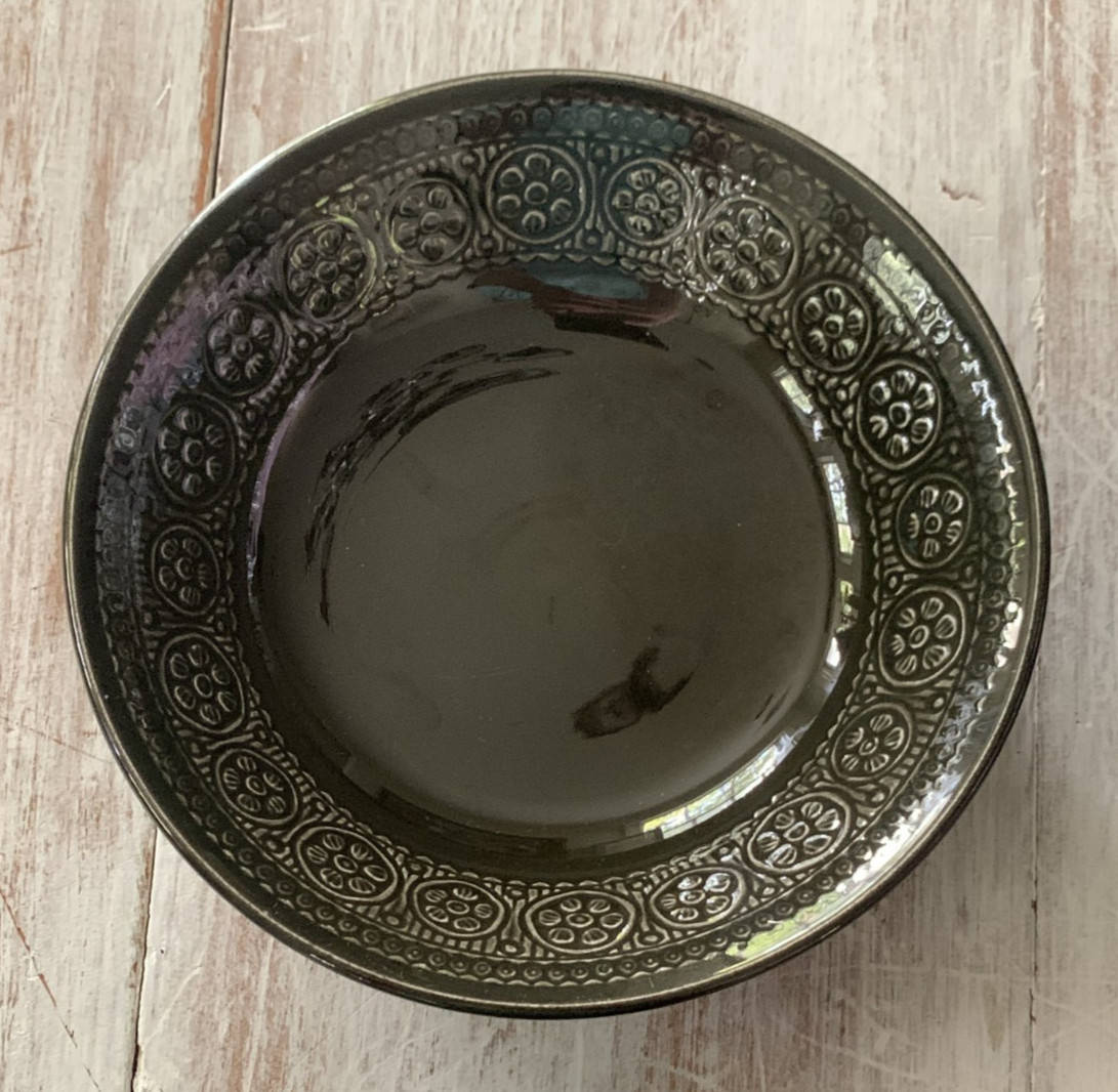 4 Vtg 60s Laveno Diamondstone Green Daisy Margherita MCM Dessert Bowls A. Campi