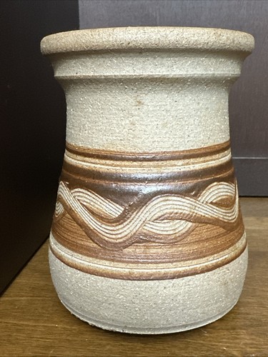 "Florero de cerámica lanzado a mano hecho estilo suroeste cerámica firmado beige 5,75"" de colección" - Imagen 3 de 9