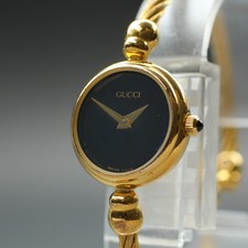 [Exc+5] Vintage GUCCI 2700.2.L 20mm Black Dial Gold Qz Women's Watch From JAPAN