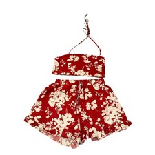 Women  s floral 2 piece matching shorts crop top set medium