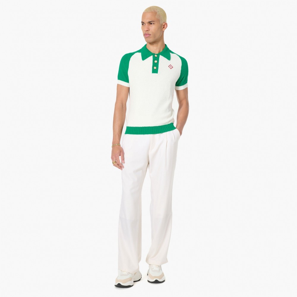 CASABLANCA Colour Blocking Boucle Polo White/Green Size Medium image 4