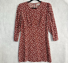 REFORMATION Women Brantley Mini Dress Ditsy Floral 3/4 Sleeve Sz 8 Red 40-2