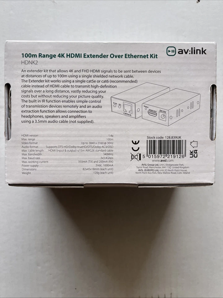 AVSL HDNK2 AV Link 4K HDMI Extender Over Ethernet Kit Grey - Image 3 of 3