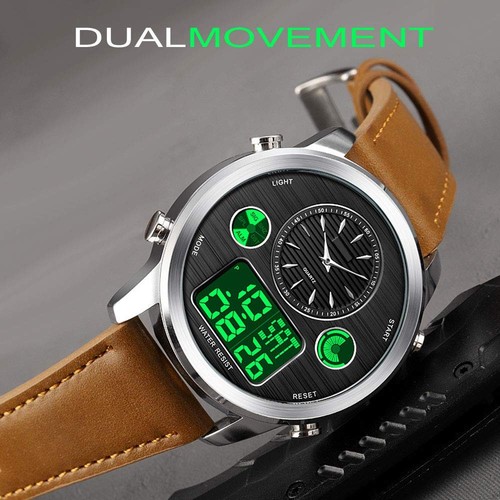 VIGOROSO Men's Luxury Analog Digital Alarm Watches Casual Leather Strap Chron... - Picture 4 of 5