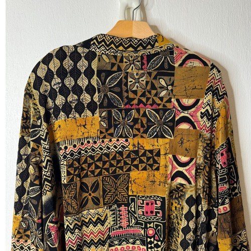 Vikki Vi Plus 2X Brown Multi Patchwork Open-front Collared Jacket 3/4 Sleeve - Picture 8 of 11