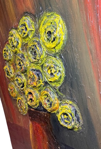 Vintage Yellow Flowers Art Impasto Oil Painting Still Life by Priscilla 20 X 16” - Picture 4 of 6