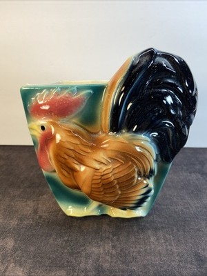 Royal Copley Rooster Wall Planter Ceramic, 5.5  Tall, Great Colors