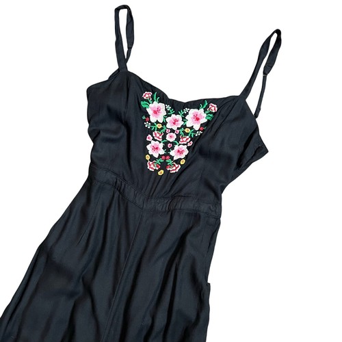 Hollister Jumpsuit w Pockets SMALL Embroidered Floral Bow Wide Leg Elastic Waist - Picture 7 of 11