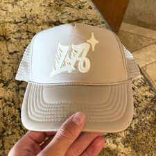 Beige Mesh Trucker Hat Raised LA Logo Adjusta...