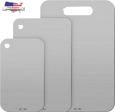 3 Pcs Professional Stainless Steel Cutting Boards Set Non-Slip & Dishwasher Safe