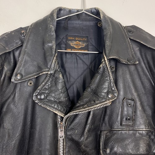 Vintage 50s Harley Davidson Leather Jacket Police Size 44 Black Cycle Biker - Picture 2 of 15