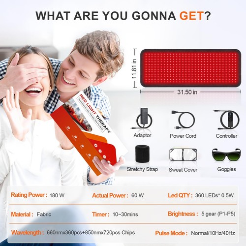 Red Light Therapy Mat, 360 LEDs 31.5" x 11.8" Red Light Therapy Pad with 660n... - Picture 7 of 7