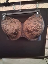 Curvy Couture 38G Bra Women Black Floral Flower Lace Strapless Underwire Lined