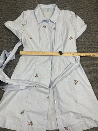 Hill House Shirt Dress Large Oxford Blue Laura embroidery Block Print Floral - Picture 6 of 8