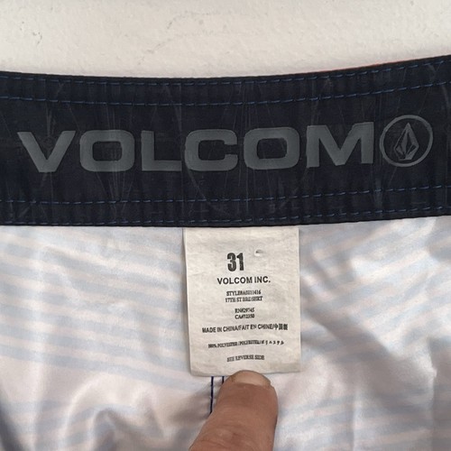 Costume da bagno uomo Volcom arancione e blu a righe con pantaloncini da tavola taglia 31 - Foto 9 di 16