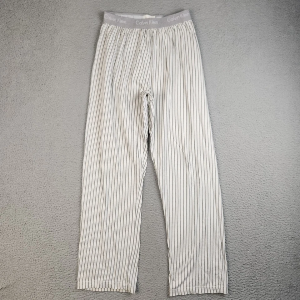 Pantalones de salón de pijama Calvin Klein años 90 para mujer pequeños a rayas con logotipo banda en la cintura bolsillo Foto 2 de 4