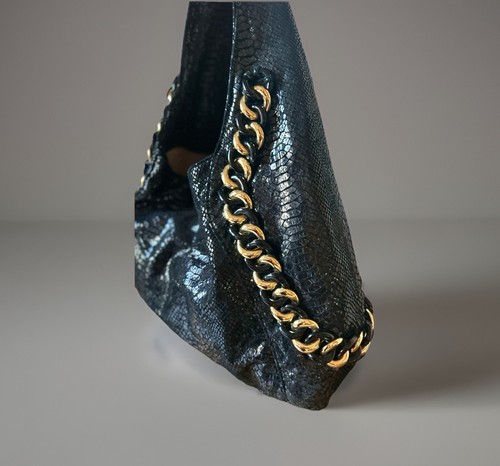 Michael Kors Embossed Leather Hobo Shoulder Bag ID Chains snakeskin look - Picture 18 of 20