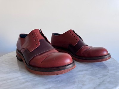 Marni Men's Color-blocked Lace-Up Leather Shoes in Rust and Orange 