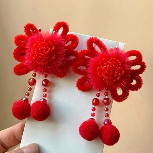 Handmade Chinese Style Plush Hairpins for Girls Comfortable Hair Clips - Picture 5 of 17