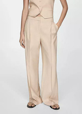 Mango MNG $89 Women's CLAVEL Beige Pinstripe Tailored Trouser Pant size 6
