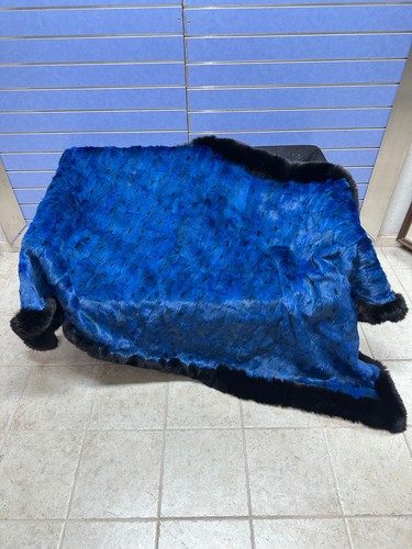 Luxury Blue Lynx Fur Throw 100% Real Lynx Blanket Genuine Bedspread Fox Outline - Picture 6 of 6
