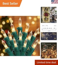 2 Pack 13ft 50-Count Clear Green Wire Christmas Light Set,Incandescent Mini C...