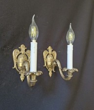 Pair Vintage Brass 1 Arm Wall Lights Lamp Sconce