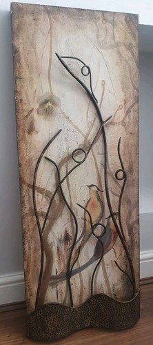 Large Rustic Metal Wall Art Hanging Landscape Birds Home Decor - 90cm x 35cm