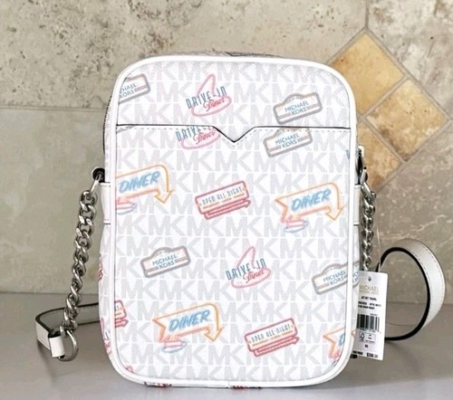 Neu mit Etikett Michael Kors Jet Set AUTHENTISCHER Druck Diner Mädchen Logo Crossbody Optik weiß - Bild 2 von 9